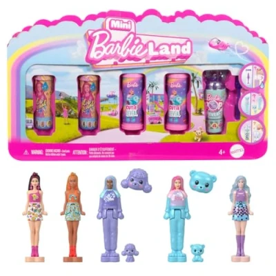 Image of Barbie Mini Land 5 Pack Pop Reveal Dolls, 1.5 inch Doll with Surprise &amp; Sensory Play Piece (Styles May Vary), JGL29