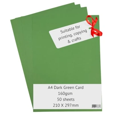 Image of A4 Green Card Paper Printer 160gsm 40 Sheets Coloured Craft Suitable for Craft, Printing, Copying, Photocopiers