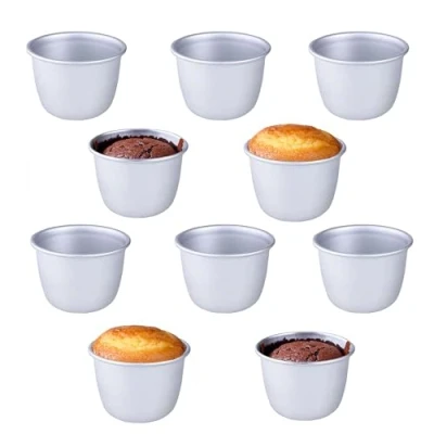Image of 10 Pack Pudding Moulds, Mini Basins, Aluminium Baking Cups Nonstick Muffin Tin Dariole Moulds Egg Tart Mould Cupcake Basins for Kitchen DIY Cooking (0.15L)
