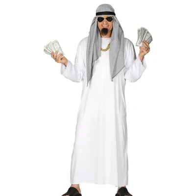 Image of FIESTAS GUIRCA Adult Arab Sheikh Fancy Dress (46 48/XXL) Tunic, Headband and Scarf for Men Desert Prince Costumes Parties Events Ideal Carnival Halloween White