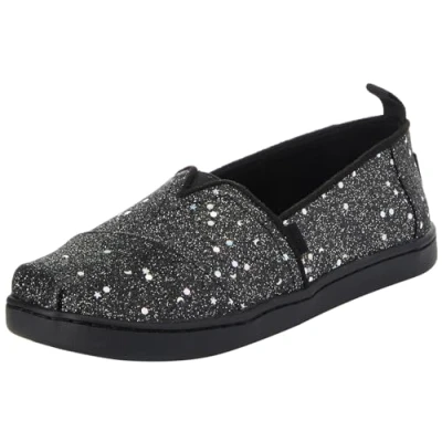 Image of TOMS Girl&#039;s Classic Alpargata Loafer Flat, Black Cosmic Glitter, 6 UK Child