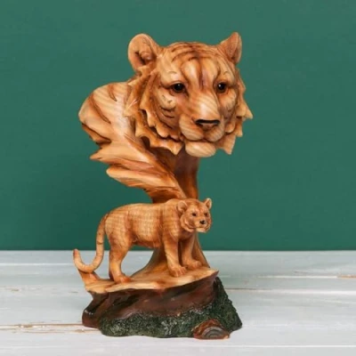 Image of Widdop Naturecraft Wood Effect Resin Figurine Lion &amp; Cub, Brown, One Size