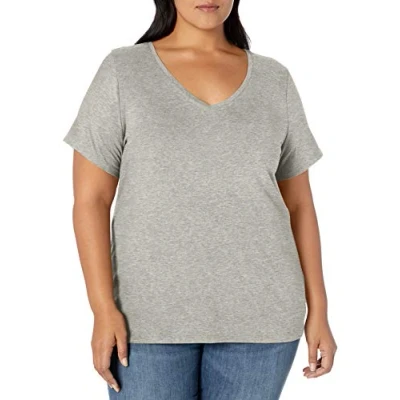 Image of Amazon Essentials Women&#039;s Short Sleeve V Neck T Shirt (Available in Plus Size), Light Grey Heather, 4XL