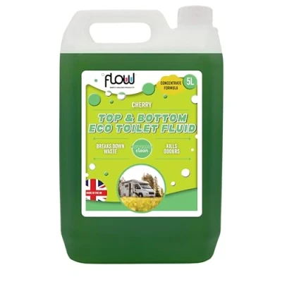 Image of Flow 5 Litre Top + Bottom Chemical Toilet Cleaner &amp; Rinse Fluid Caravan Motorhome Portable Eco Friendly Formaldehyde Free (1 Pack)