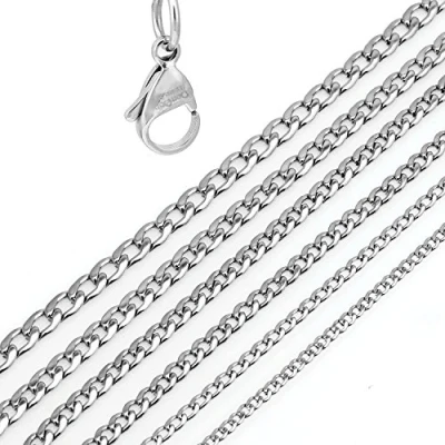 Image of DonDon Men&#039;s Curb Chain Necklace Silver Stainless Steel Length 56 cm 22,1&quot; Width 0,6 0,24&quot;