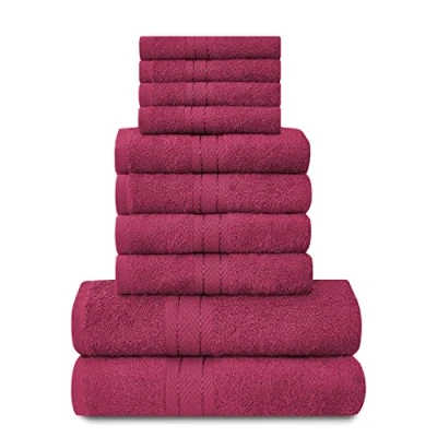 Image of Lions Towels Family Bale Set 10 Piece 100% Egyptian Cotton, 4x Face Hand 2x Bath Towel, Premium Quality Highly Water Absorbent Bathroom Accessories, Machine Washable, Deep Red, 544708
