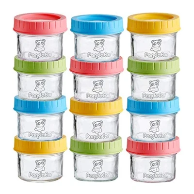 Image of PandaEar (12 Pack Glass Baby Food Storage Jars 4 oz Reusable Small Containers Freezer with Airtight Lids Leak Proof Microwave &amp; Dishwasher Safe Infants Kids Babies