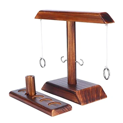 Image of Ring Toss Game for Adults and Kids, Wooden Hook Shot Toy Throwing Set Tabletop Ladder Interactive Games Home, Bar, Party