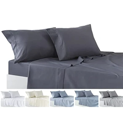 Image of Todocama 4 Piece Bedding Set Fitted Sheet Top Two Pillowcases 50 x 80 cm (Bed 90 190/200 cm, Dark Grey)