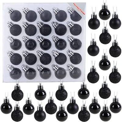 Image of Christmas Concepts® Pack of 25 25mm (1&quot;) Mini Tree Baubles Shiny, Matte &amp; Glitter Decorated (Black)