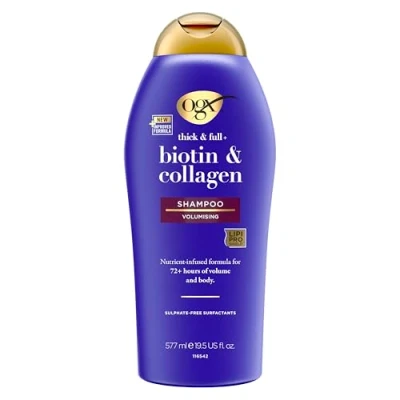 Image of OGX Biotin and Collagen Volumising Hair Shampoo, Thick Full, with Vitamin B7 Biotin, Collagen, for Fine Hair, Sulfate Free Surfactants, 577ml