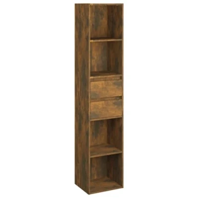 Image of vidaXL Book Cabinet in Smoked Oak Modern and Minimalist Design Durable Engineered Wood Construction Ample Storage Space with Drawers for Home, Office, Bedroom