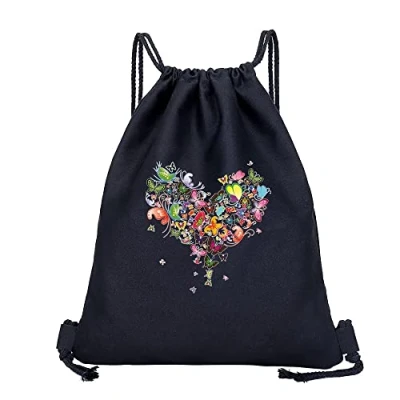 Image of Drawstring Gym Bag, String Swim PE Bag,Large Sports Backpack Bags for Women Men, Travel Beach School Bag with Waterproof Kids,Boys,Girls Men (Heart Buttfly)
