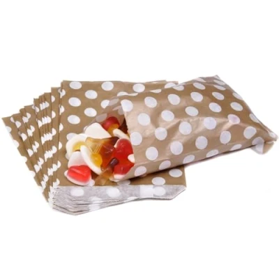 Image of Polka Dot Gold Sweet Bags 5&quot; x 7&quot;/ 125mm 175mm Pack of 100