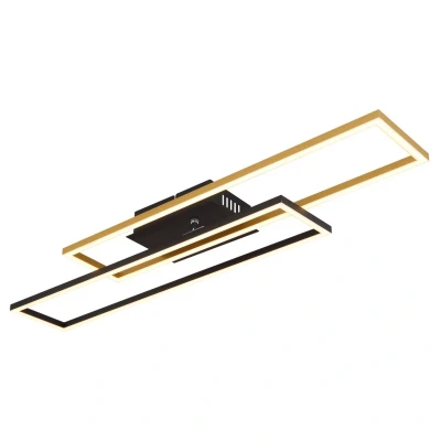 Image of Globo Dakari LED ceiling lamp, length 80 cm, black/wood, 3 bulb