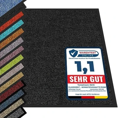 Image of etm Dirt Trapper Mat, Non slip Cleaning Entrance Doormat for Homes and Businesses, Machine Washable Door Dust Control Runner, Black/Black, 120 x 180 cm