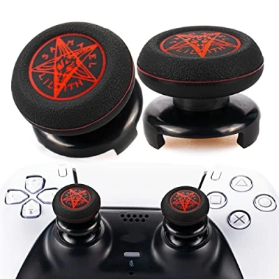 Image of Playrealm FPS Thumbstick Extender &amp; Printing Rubber Silicone Grip Cover 2 Sets for PS5 Dualsenese PS4 Controller (Demon Circle)