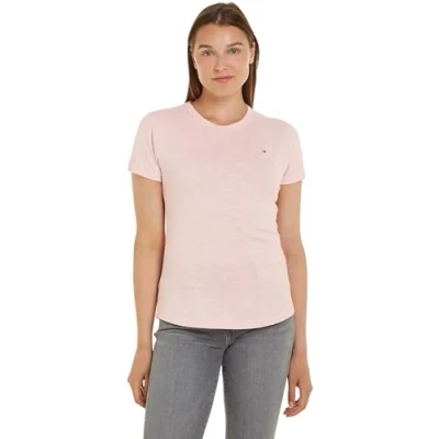 Image of Tommy Hilfiger Women 1985 Slim Slub C Nk Ss S/S Knit Tops, Pink, XXL