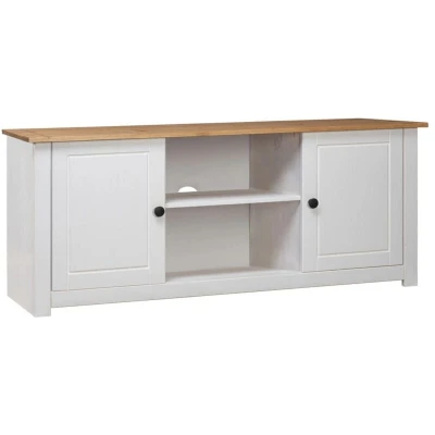 Image of vidaXL TV Cabinet White 120x40x50 cm Solid Pine Wood Panama Range