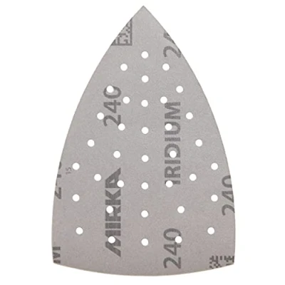 Image of Mirka Iridium sanding Triangle Premium Sandpaper 100x152x152mm 36 hole hook and loop, Grit 240, 10 pcs / For paint, putty, primer, wood, steel, mineral based materials, plastic