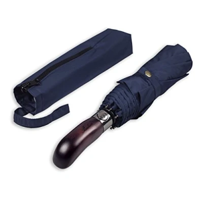 Image of Balios Folding Umbrella Wood Handle Auto Open Close Vented Canopy Dark Navy