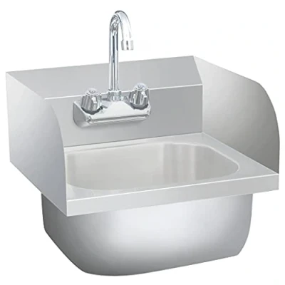 Image of vidaXL Commercial Hand Wash Sink with Hot and Cold Water Faucet Wall Mounted Stainless Steel Kitchen Workshop Sink, Silver