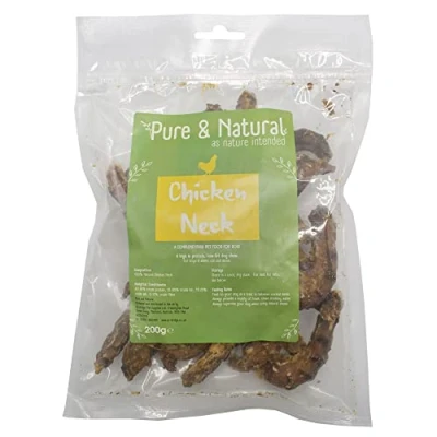 Image of Pure &amp; Natural Chicken Necks for Dogs High Protein and Dog Chews Dogs, 8 Weeks Up, Promotes Dental Health 200g Bag