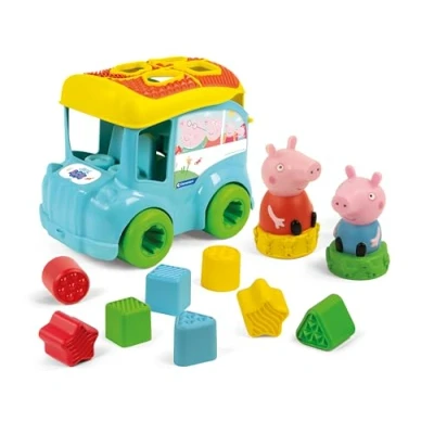 Image of Clementoni Peppa Pig Bus Shape Sorter &amp; Characters, Learn Shapes Colours, Develops Fine Motor Skills ProblemSolving, PullAlong Toy 18+ Months