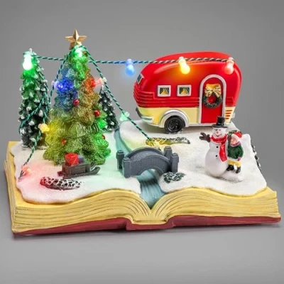 Image of CHRISTOW Christmas Village Scene with Music, Light Up LED Snowy Caravan Decoration, Polyresin Festive Ornament, Plays 8 Musical Xmas Song, Battery or Mains Operated (H14.5cm x W21cm D14cm)