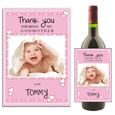 Image of Personalised Wine/Champagne Bottle Photo Label Christening Baptism Godmother Thank You Gift Idea N27