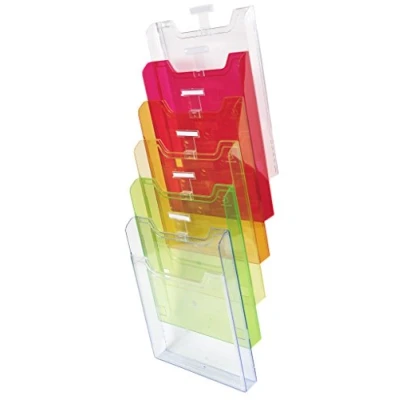 Image of Exacompta Ref 64799D Wall Literature Display Holder 155 x 239 665mm in Size, Suitable for Horizontal A4 Documents, 6 Compartments, 26mm Deep Pockets Harlequin Translucent