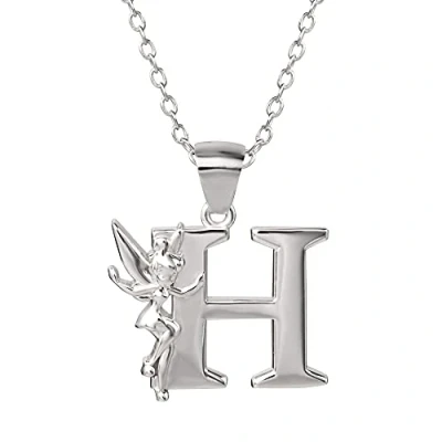 Image of Disney &quot;Tinkerbell&quot; H initial Silver Pendant Necklace
