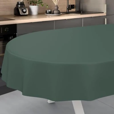 Image of ANRO Oilcloth Tablecloth, Washable, Oilcloth, Garden Outdoor, Indoor, Oval, 200 x 140 cm, Cut Edge, Fir Green
