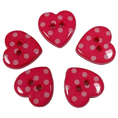 Image of Polka Dot Spot Small Heart Buttons 15mm Wide (5, Pink)