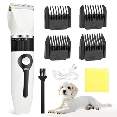 Image of Dog Clippers, Grooming Kit Rechargeable Cordless Pet Clippers Low Noise Hair Clipper Professional for Thick with 4 Combs Dogs Cats Horses