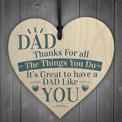 Image of RED OCEAN Dad Thank You Birthday Fathers Day Friendship Gift For Him Wooden Hanging Heart Sign Plaque