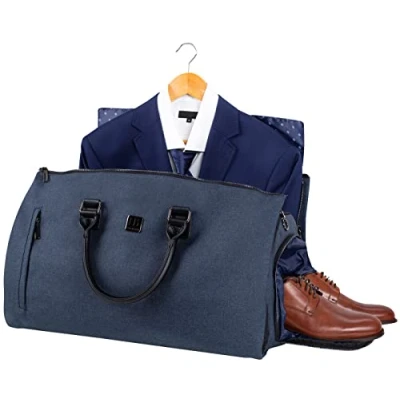 Image of HUGH BUTLER Travel Garment Bag for Men Weekender Duffle and Suit Carrier 2in1 Luggage Organizer with Laptop Compartment Waterproof Printed Lining Padded Shoulder Strap Gray
