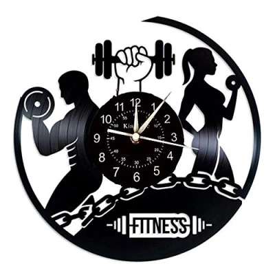 Image of Smotly Vinyl Record Wall Clock, Modern Design Bodybuilding Gym Theme Gift Idea, Handmade Home Clock