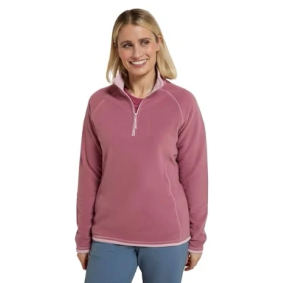Image of Mountain Warehouse Montana Womens Microfleece Breathable Ladies Sweater, Quick Drying Pullover, Warm Fleece Jacket, Half Zip For Autumn Winter, Travelling, Outdoors Light Pink Women&#039;s Size 16