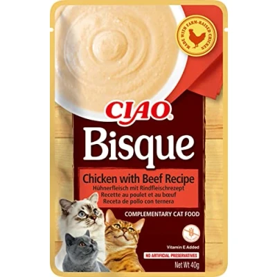 Image of Ciao Bisque by INABA Cat Treat Chicken with Beef 1 Pack (40g total) / Moist Treat, Delicious &amp; Healthy Snack, Puree Food Topper, Side Dish, Complement, Natural, Grain Free, Wet
