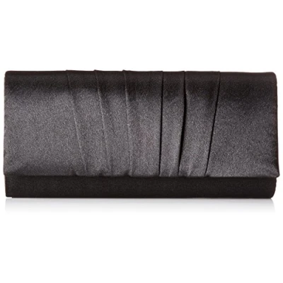 Image of Damara Womens Satin Pleated Clutch Bag Wedding Bridal Prom Evening Handbag,Black(Size:L)