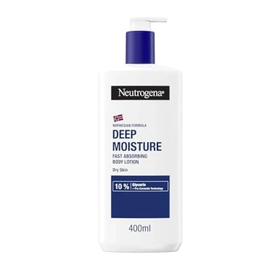 Image of Neutrogena Norwegian Formula Deep Moisture Fast Absorbing Body Lotion (1x 400ml), Non Greasy Moisturiser for Dry Skin with 10% Glycerine and Pro Ceramide Technology, Provides 72 Hour Moisturisation