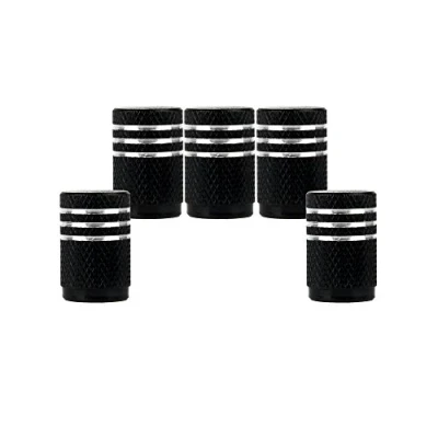Image of SENZEAL 5x Silver Around Car Valve Caps Aluminum Motorbike Wheel Dust Black