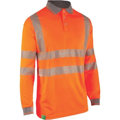 Image of Beeswift Envirowear Orange Hi Vis Long Sleeve Polo Unisex Reflective Sustainable Circular Process Safety PPE Workwear 5X Large