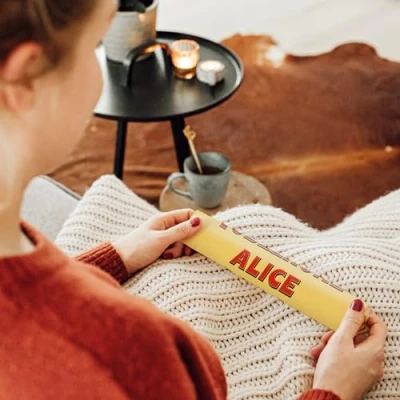 Image of Personalised Toblerone bar Personalise the with name of your choice, Milk chocolate honey almond nougat (200 Grams)