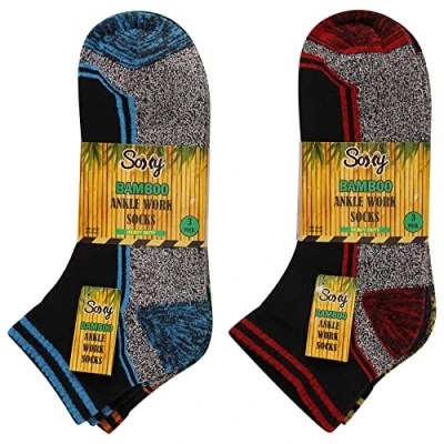 Image of Soxy Short Trainer Bamboo Work Socks Mens Summer Anti Sweat Breathable Heavy Duty Cotton for Steel Toe Boots 6 Pack UK Shoe Size 11