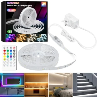 Image of HUEMIHUI 15M RGBWW+IC LED Strip Lights, Dream Colour Lights with Remote Control,24V Tunable White for Indoor Bedroom Wardrobe Stair