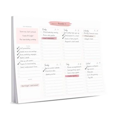 Image of Weekly Planner Notepad Tear Off 52 Undated Sheets Daily To Do List Notepad, Habit Tracker, Academic Notebook, Work Full Year Productivity Pad, schedule pink