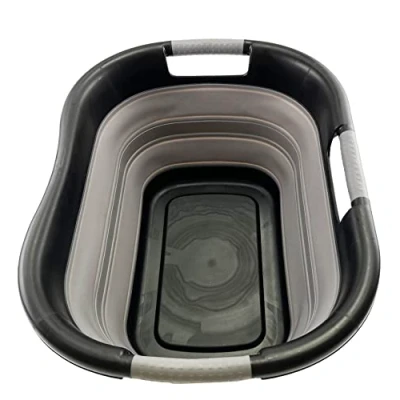 Image of SAMMART 30L Collapsible Plastic Laundry Basket Foldable Pop Up Storage Container/Organizer Portable Washing Tub Space Saving Hamper/Basket (Black/Alloy Grey)