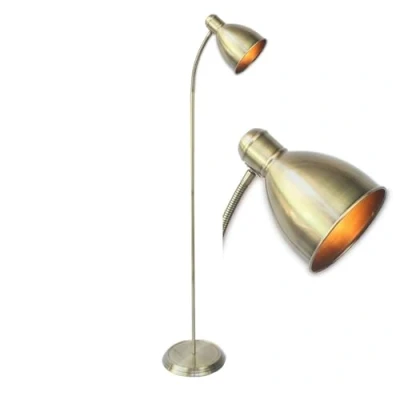 Image of firstchoicelighting Antique Brass Floor Lamp or Reading Light, Classic Adjustable Flexi Arm Design, 137cm Height, LED Compatible